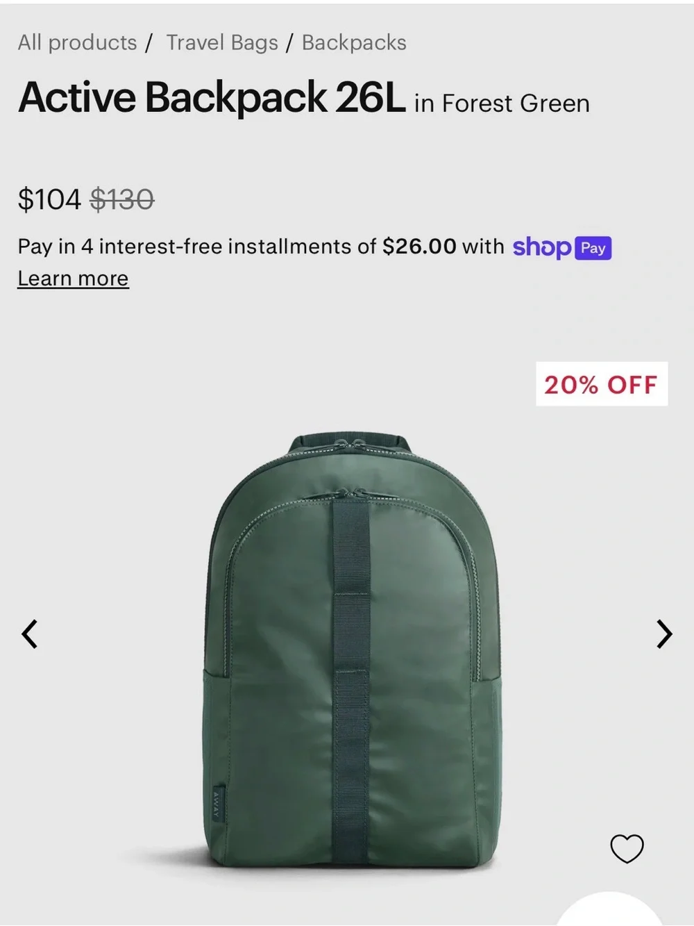 Away Active Backpack 26L (Forest Green)